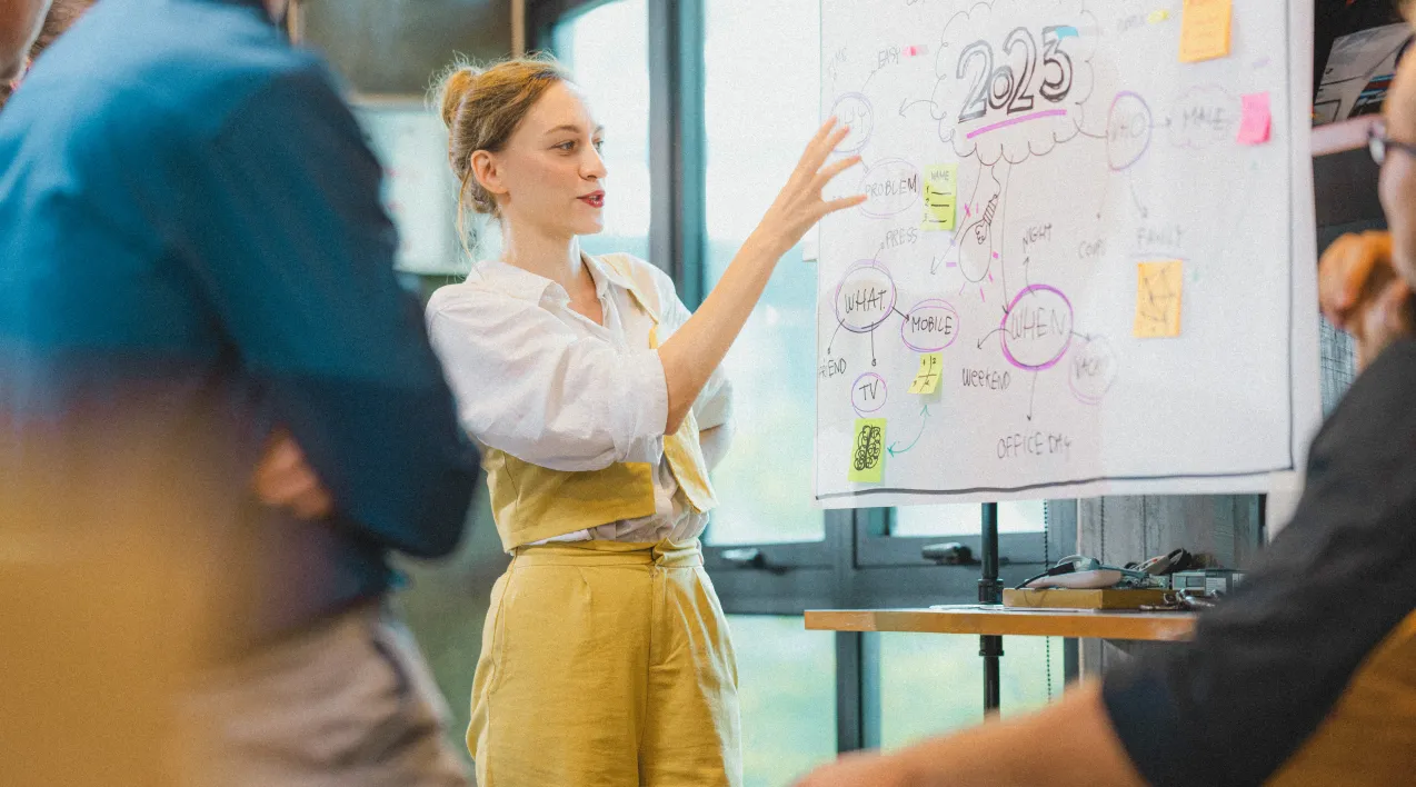 Woman in front of strategy outline